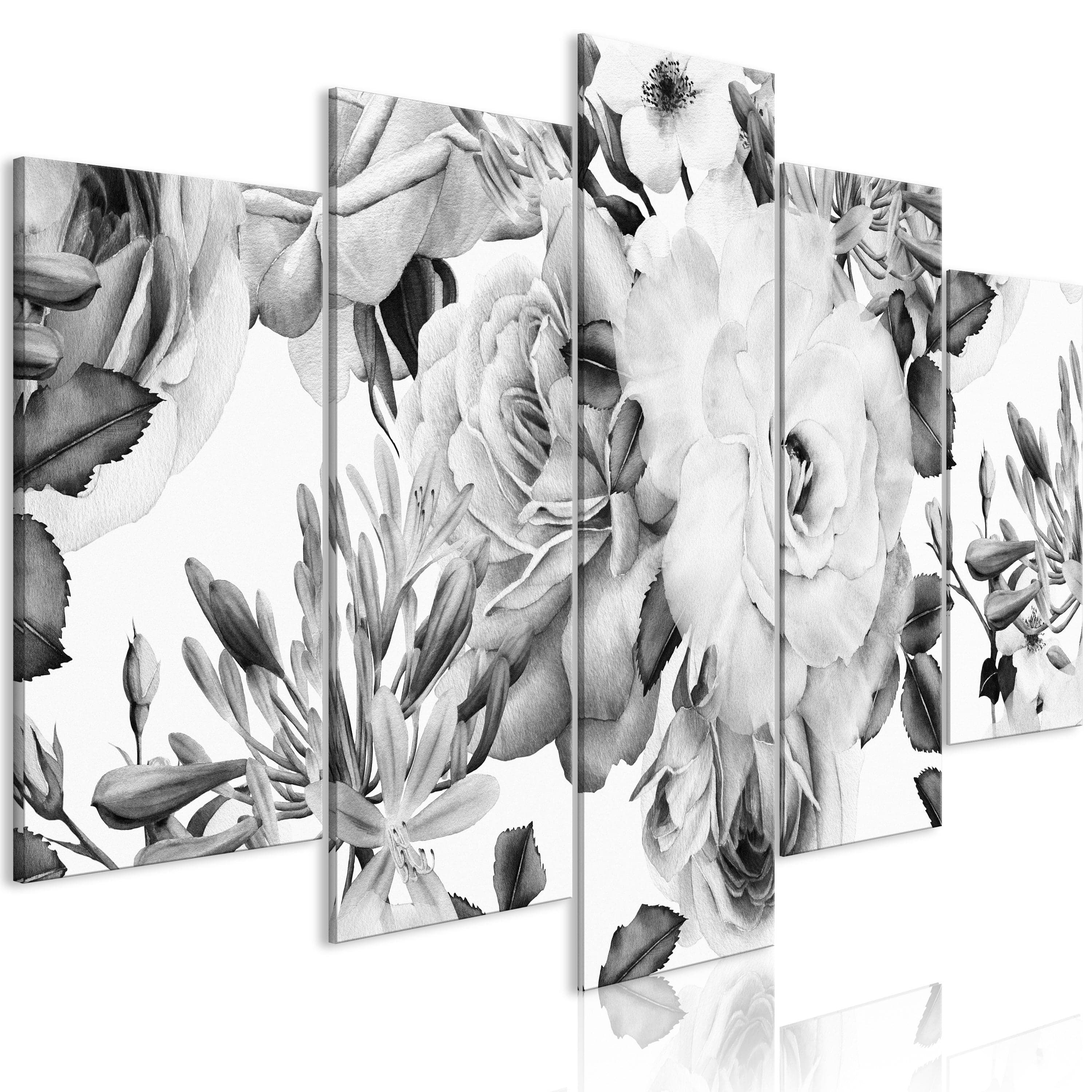 Glezna - Rožu kompozīcija (5 daļas) Plata, melnbalta Home Trends