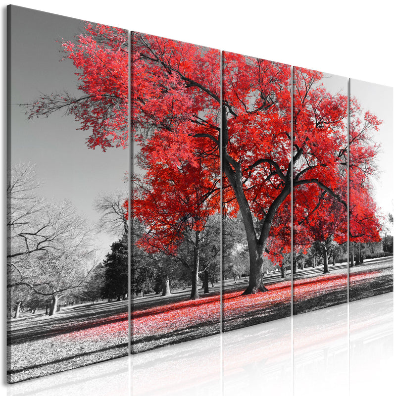 Glezna - Rudens parkā (5 daļas) šaura, sarkanā krāsā Home Trends