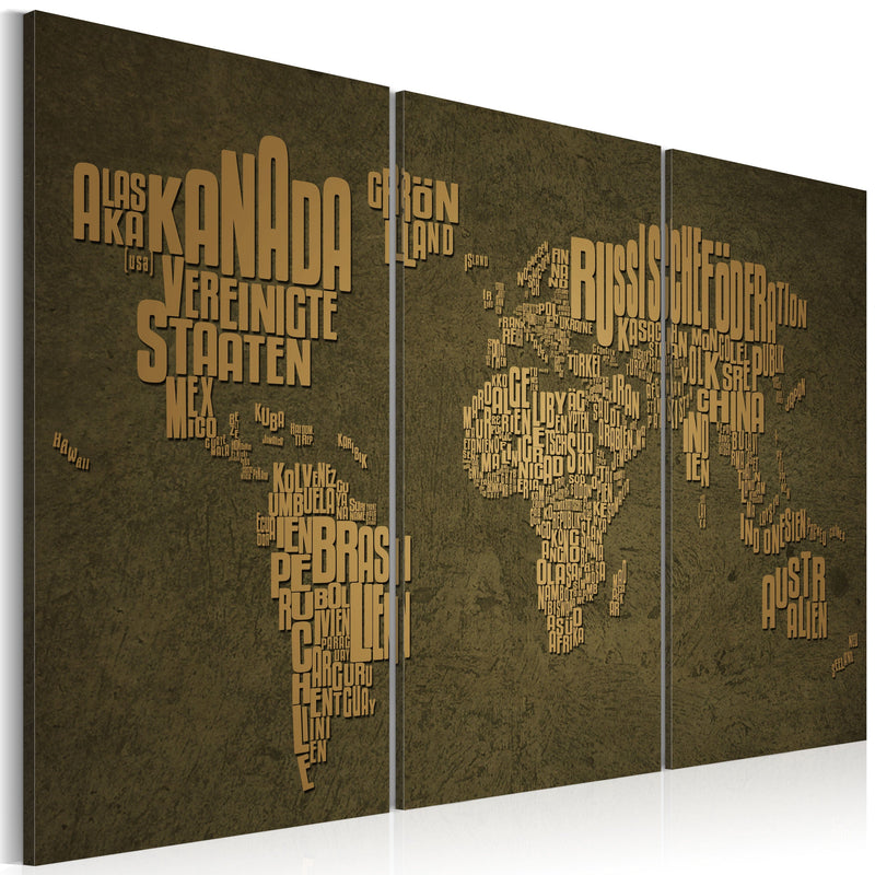 Glezna - The map of the World, German language_Beige continents - triptych Home Trends