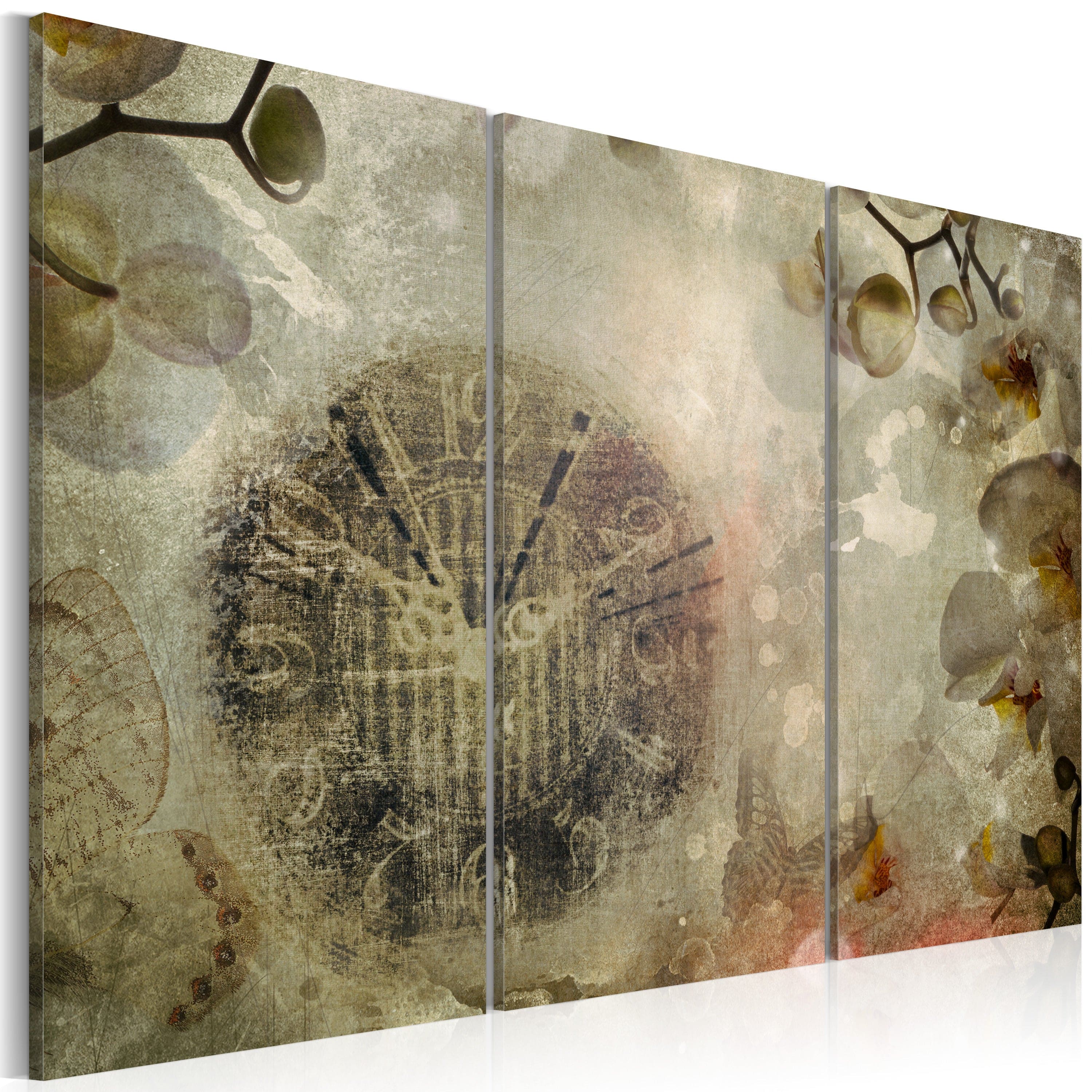 Glezna - Vintage, clock and orchid - triptych Home Trends