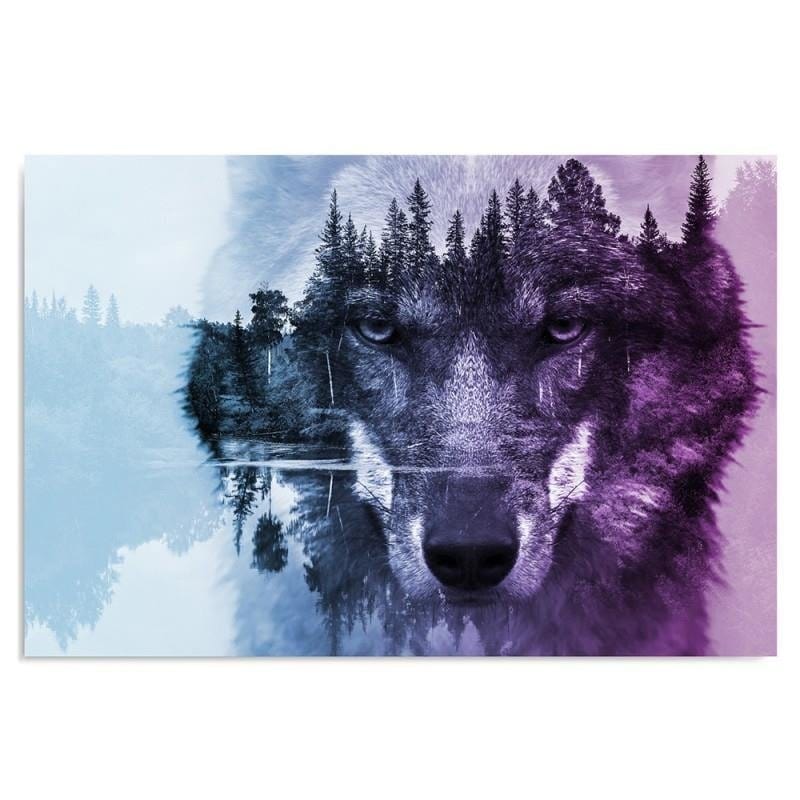 Kanva - Wolf On The Forest Background Purple  Home Trends DECO