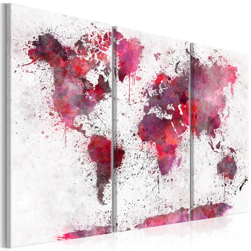 Glezna - World Map_ Red Watercolors (3 Parts) Home Trends