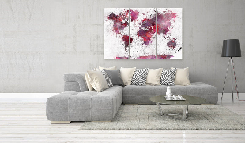 Glezna - World Map_ Red Watercolors (3 Parts) Home Trends