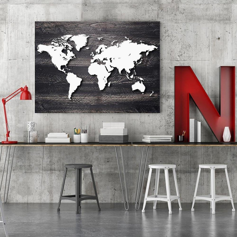 Kanva - World Map On A Gray Wood  Home Trends DECO