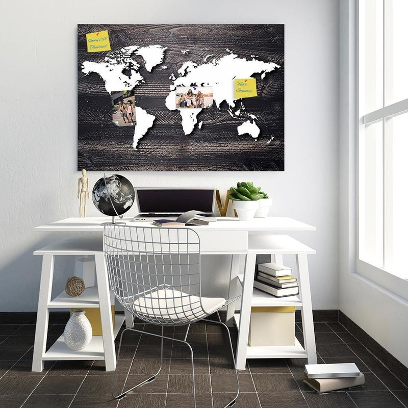 Kanva - World Map On A Gray Wood  Home Trends DECO
