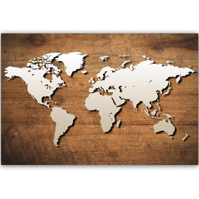 Kanva - World Map On A Wooden Board  Home Trends DECO