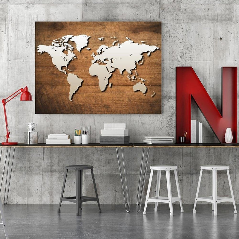 Kanva - World Map On A Wooden Board  Home Trends DECO