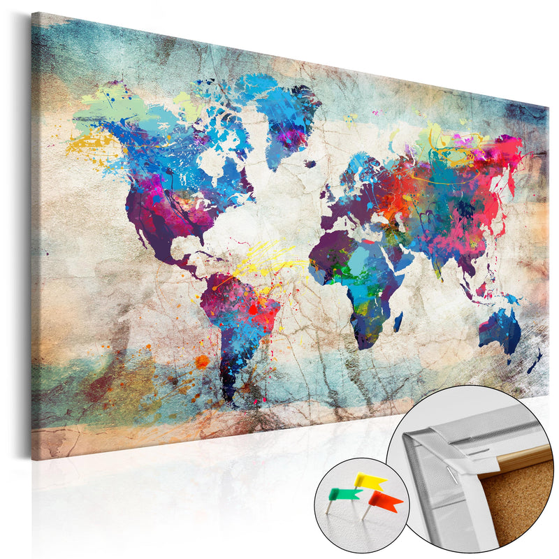 Korķa tāfele ar dekoru - Pasaules karte_ Krāsains trakums E-interjers.lv