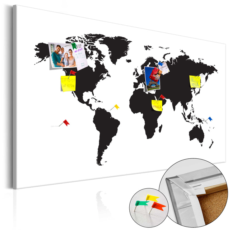 Korķa tāfele ar dekoru - Pasaules karte_ Melnbaltā elegance E-interjers.lv