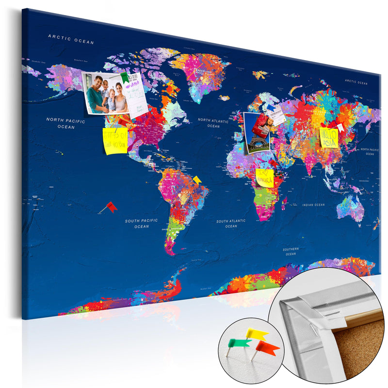 Korķa tāfele ar dekoru - Pasaules karte - Mākslinieciskā fantāzija E-interjers.lv