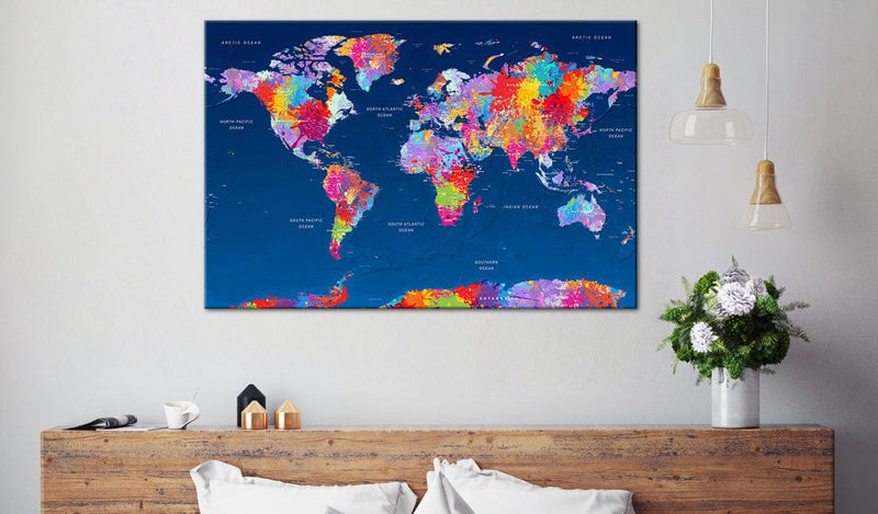 Korķa tāfele ar dekoru - Pasaules karte - Mākslinieciskā fantāzija E-interjers.lv