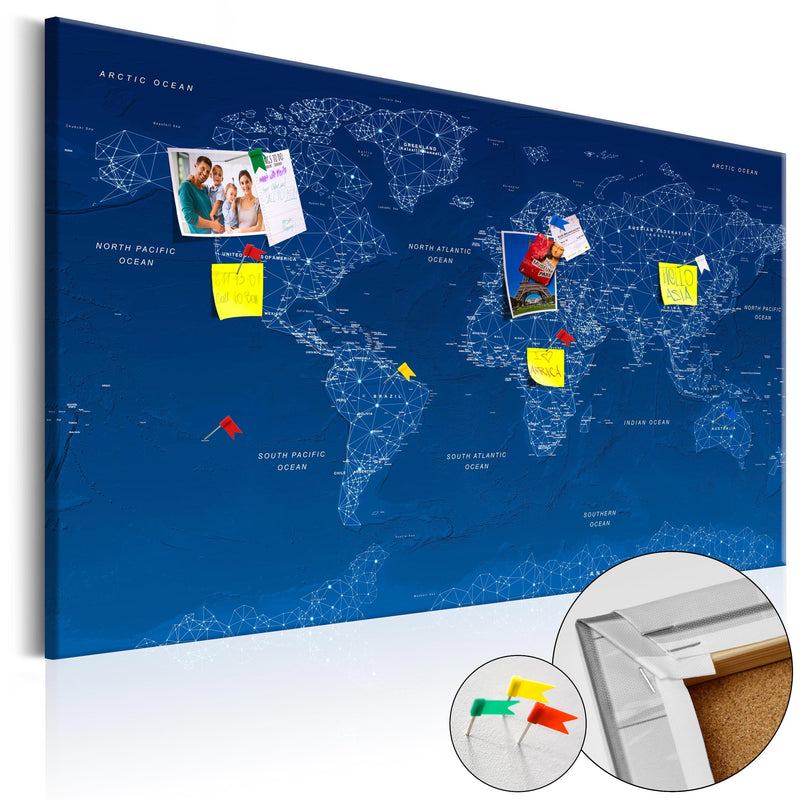 Korķa tāfele ar dekoru - Pasaules karte Pasaules savienojums E-interjers.lv