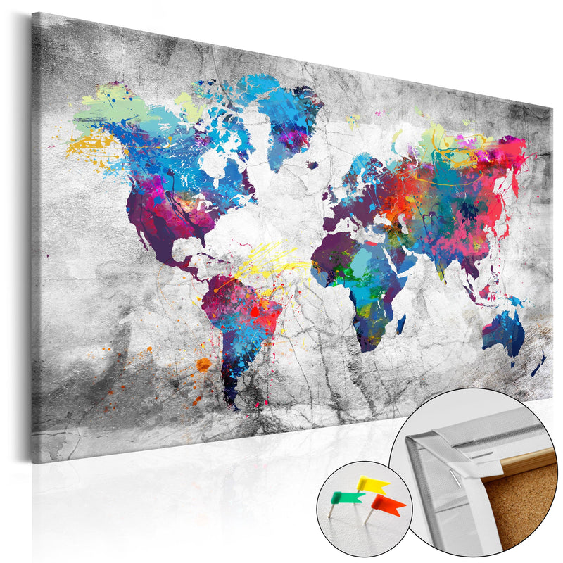 Korķa tāfele ar dekoru - Pasaules karte Pelēks stils E-interjers.lv