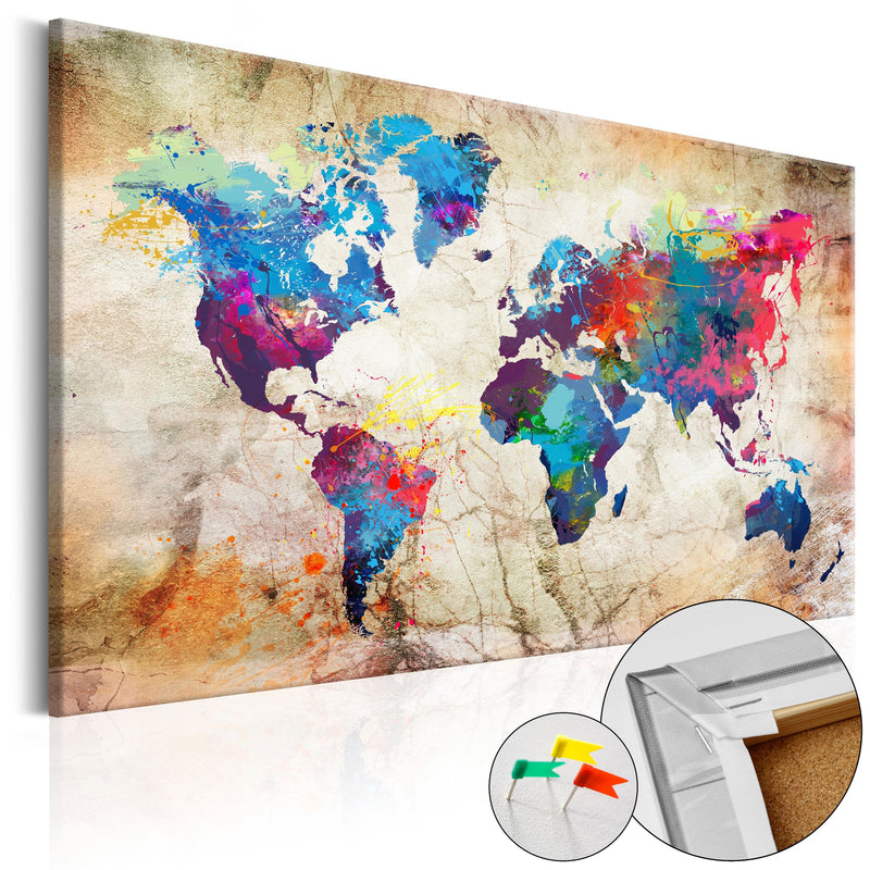Korķa tāfele ar dekoru - Pasaules karte Pilsētas stils E-interjers.lv