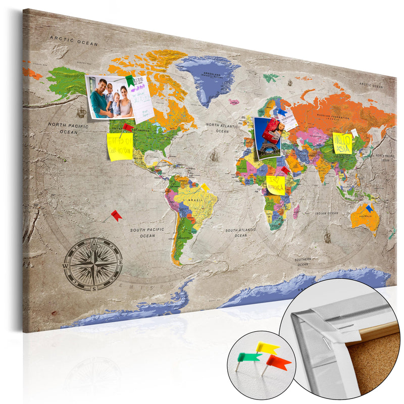 Korķa tāfele ar dekoru - Pasaules karte - Retro stils E-interjers.lv