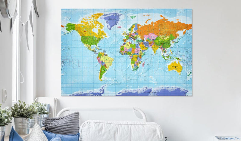 Korķa tāfele ar dekoru - Pasaules karte - Valstu karogi E-interjers.lv