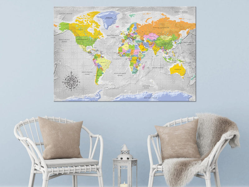 Korķa tāfele ar pasaules karti - Vēja roze, 95956 E-interjers.lv
