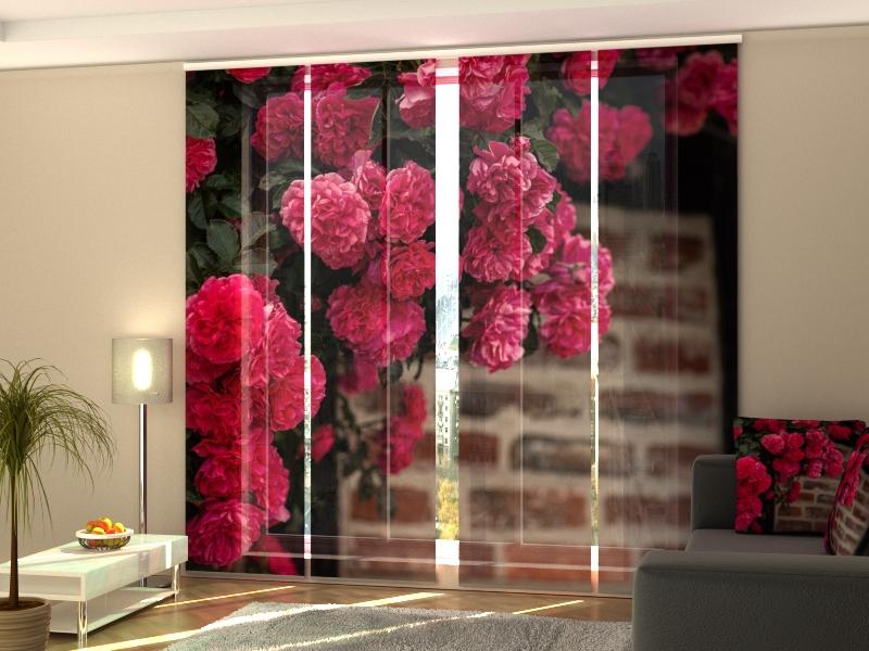 Paneļu aizkari (4 daļas) Bush of Pink Roses on a Brick Wall Home Trends