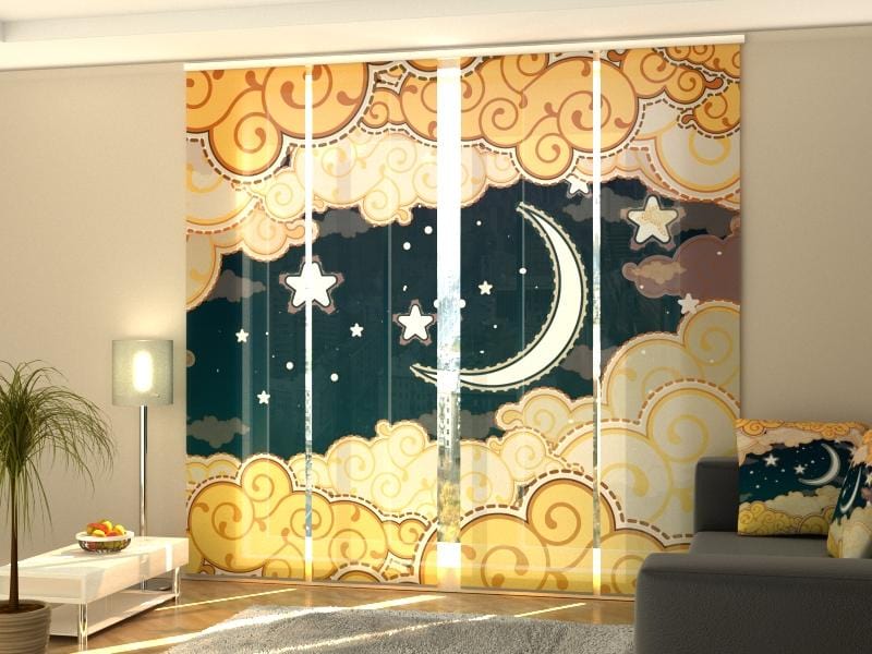 Paneļu aizkari (4 daļas) Cartoon style night sky Home Trends