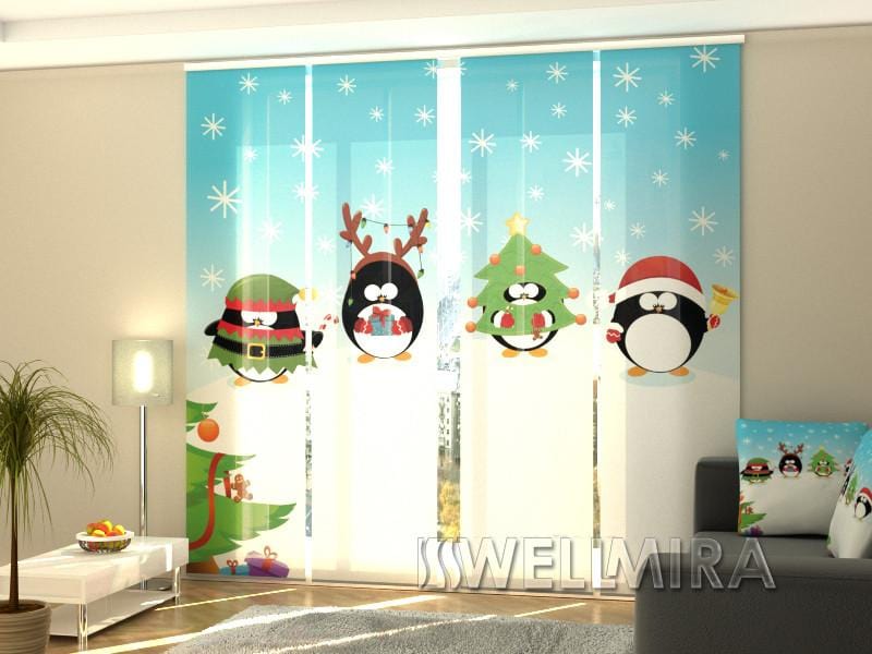 Paneļu aizkari (4 daļas) Curtains Christmas Penguins Home Trends