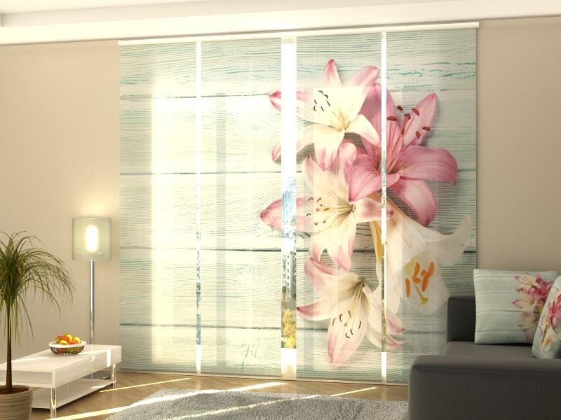 Paneļu aizkari (4 daļas) Curtains Colorful Lilies on Wood Home Trends