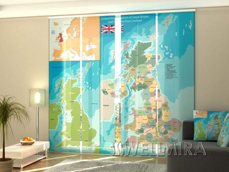 Paneļu aizkari (4 daļas) Curtains Map of the United Kingdom Home Trends