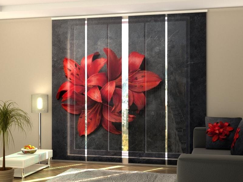 Paneļu aizkari (4 daļas) Curtains Red Lilies on a Stone Home Trends