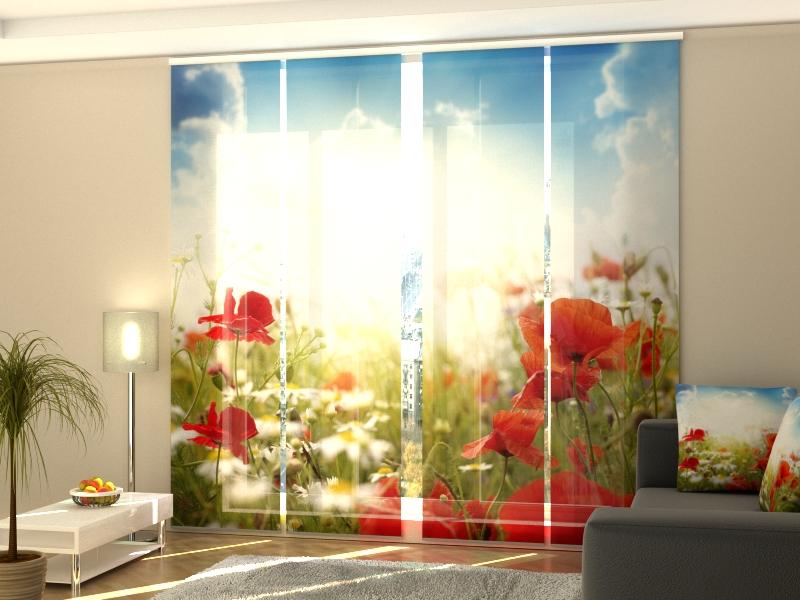 Paneļu aizkari (4 daļas) Curtains Red Poppies and Blue Sky Home Trends