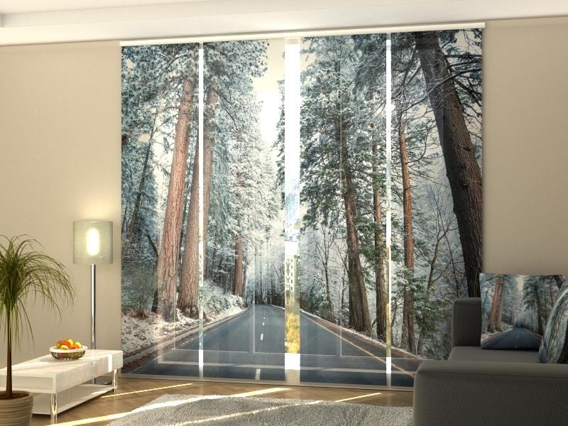 Paneļu aizkari (4 daļas) Curtains Road in Snow-Covered Forest Home Trends