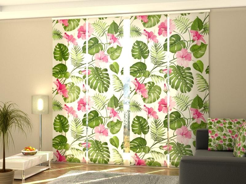 Paneļu aizkari (4 daļas) Curtains Tropical Flowers on the White Home Trends