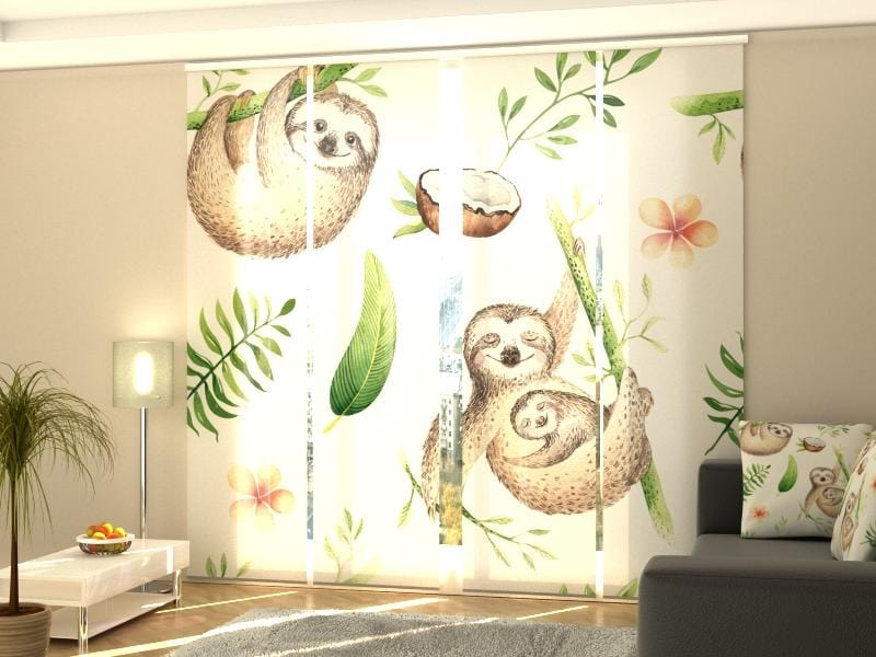 Paneļu aizkari (4 daļas) Curtains Watercolor Cute Sloths Home Trends