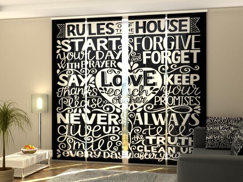 Paneļu aizkari (4 daļas) Family Rules of the House Home Trends
