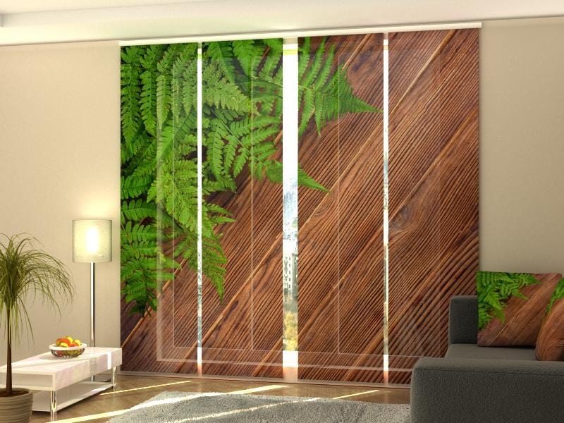 Paneļu aizkari (4 daļas) Fern Leaves on Brown Oak Wood Home Trends