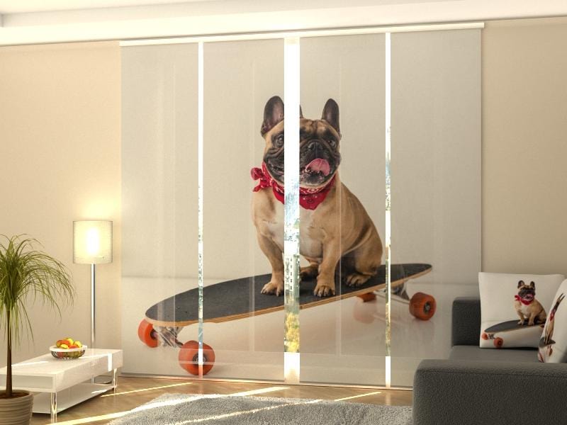 Paneļu aizkari (4 daļas) French Bulldog on Skateboard Home Trends