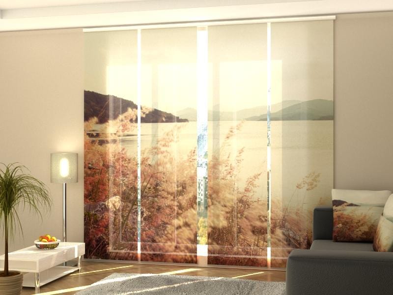 Paneļu aizkari (4 daļas) Grass and Mountains in Vintage Style Home Trends