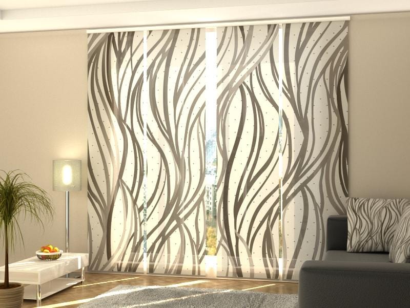 Paneļu aizkari (4 daļas) Gray Abstract Waves Home Trends