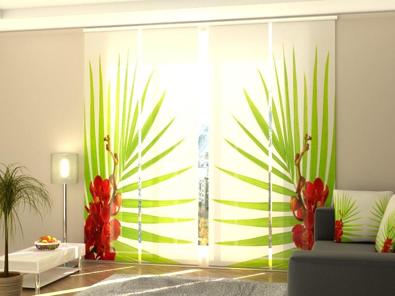 Paneļu aizkari (4 daļas) Palm Leaves with Red Orchids Home Trends
