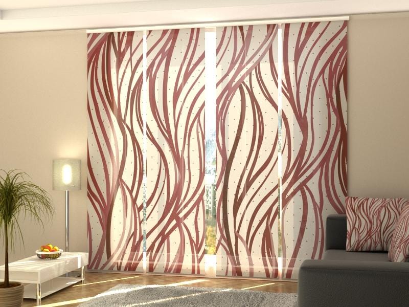 Paneļu aizkari (4 daļas) Red Abstract Waves Home Trends