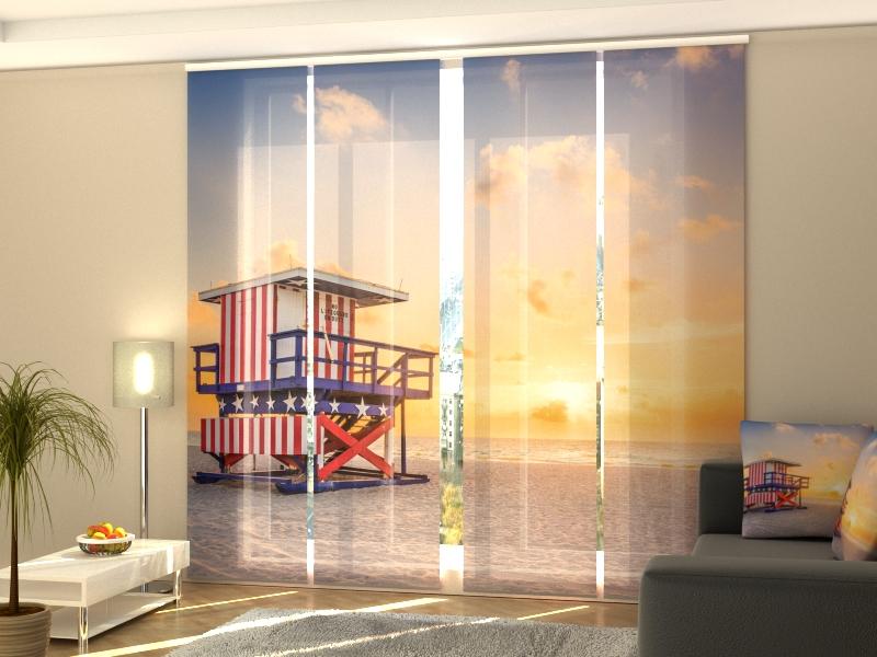Paneļu aizkari (4 daļas) Sunrise at Miami Beach and Lifeguard Tower Home Trends