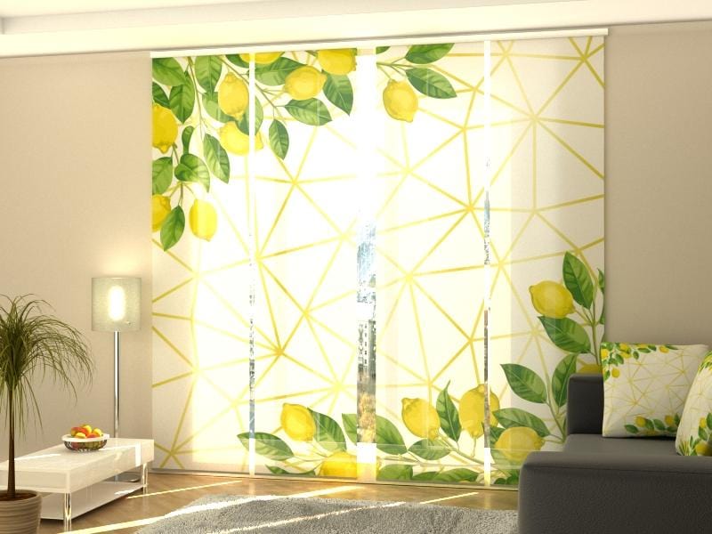 Paneļu aizkari (4 daļas) Watercolour Lemons on Golden Pattern Home Trends