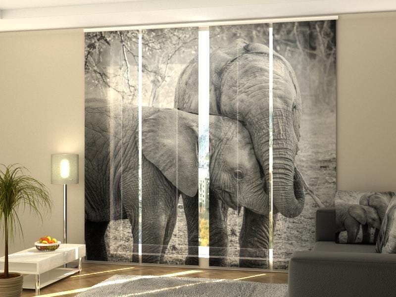 Paneļu aizkari (4 daļas) Young Elephants in Black and White Home Trends