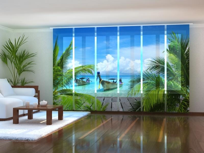 Paneļu aizkari (6 daļas) Boats on Tropical Coast Home Trends