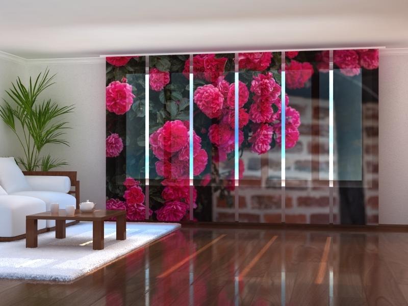 Paneļu aizkari (6 daļas) Bush of Pink Roses on a Brick Wall Home Trends