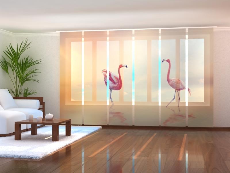 Paneļu aizkari (6 daļas) Pink Flamingos at Sunset Home Trends