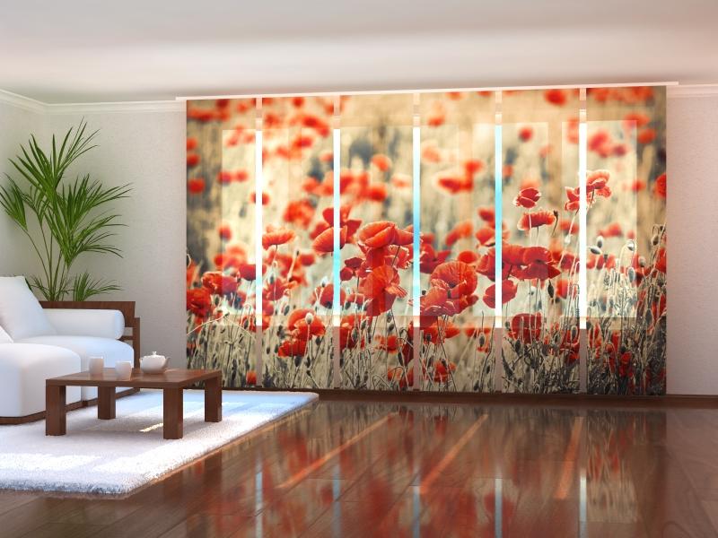 Paneļu aizkari (6 daļas) Retro Field Poppies Wellmira