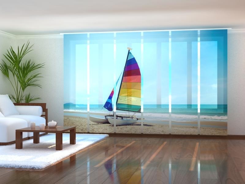 Paneļu aizkari (6 daļas) Sailboat on Tropical Beach Wellmira