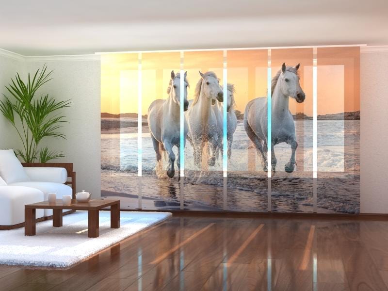 Paneļu aizkari (6 daļas) White Horses Galloping at Sunset in France Home Trends