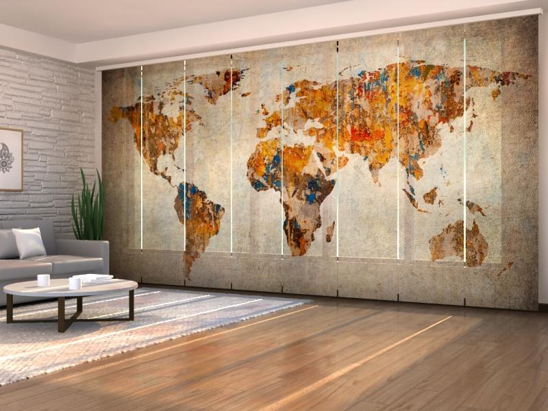 Paneļu aizkari (8 daļas) Grunge Map of the World Home Trends