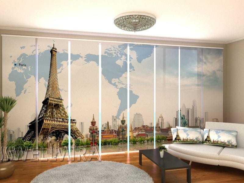 Paneļu aizkari (8 daļas) World Map Home Trends