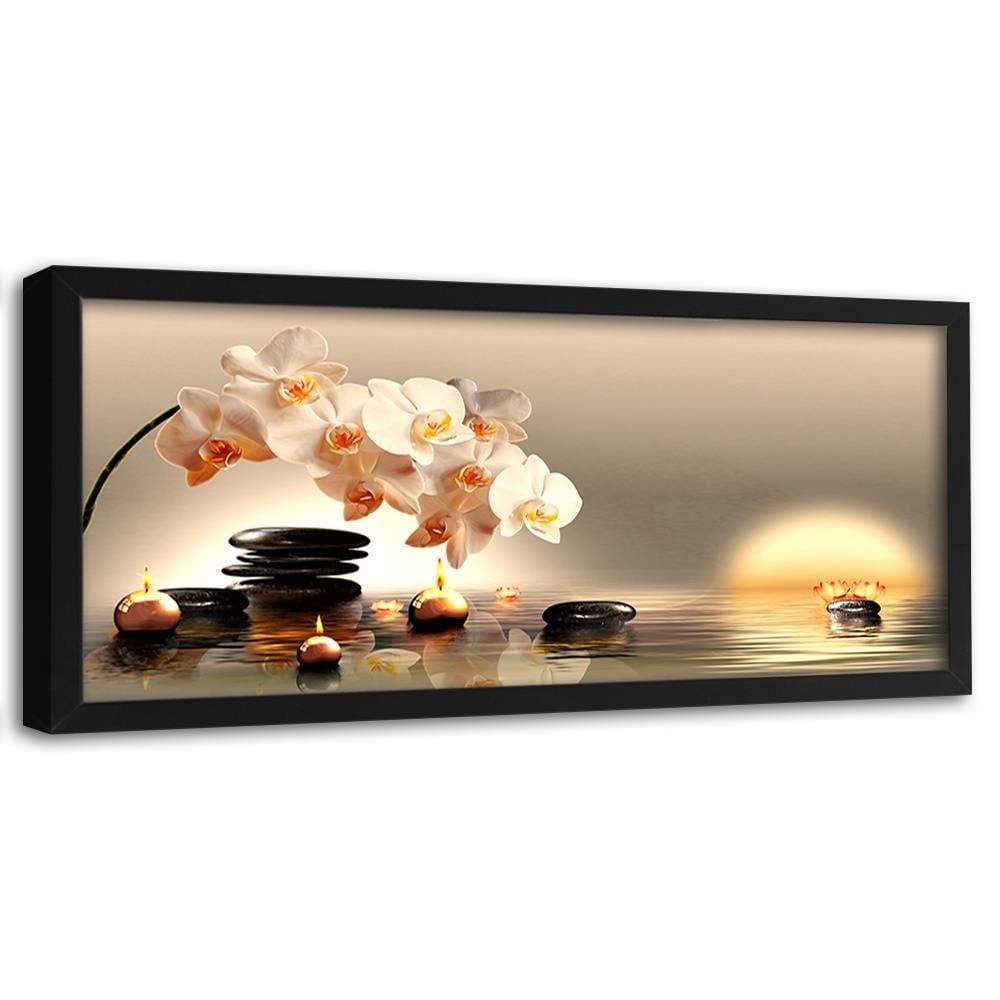 Picture in black frame PANORAMA, Candles And Stones Zen  Home Trends